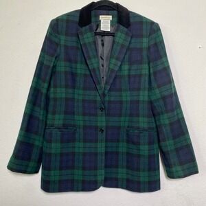 Vintage White Stag Women's Wool Blend Plaid Blazer Jacket Velvet Collar Size‎ 6